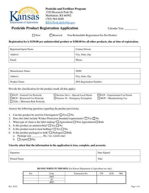 Pesticide Product Registration Application - Kansas Download Pdf