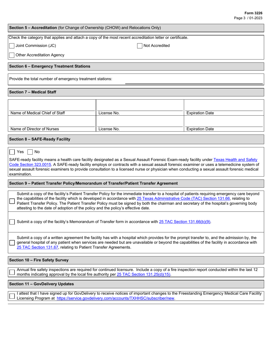 Form 3226 Freestanding Emergency Medical Care Facility License Application - Texas, Page 3