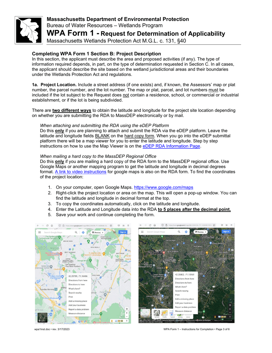 Instructions for WPA Form 1 Request for Determination of Applicability - Massachusetts, Page 3