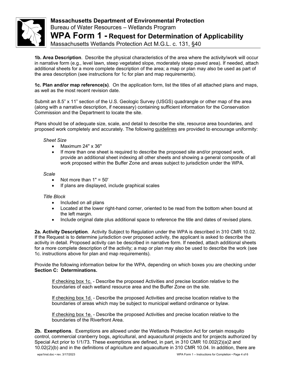 Instructions for WPA Form 1 Request for Determination of Applicability - Massachusetts, Page 4
