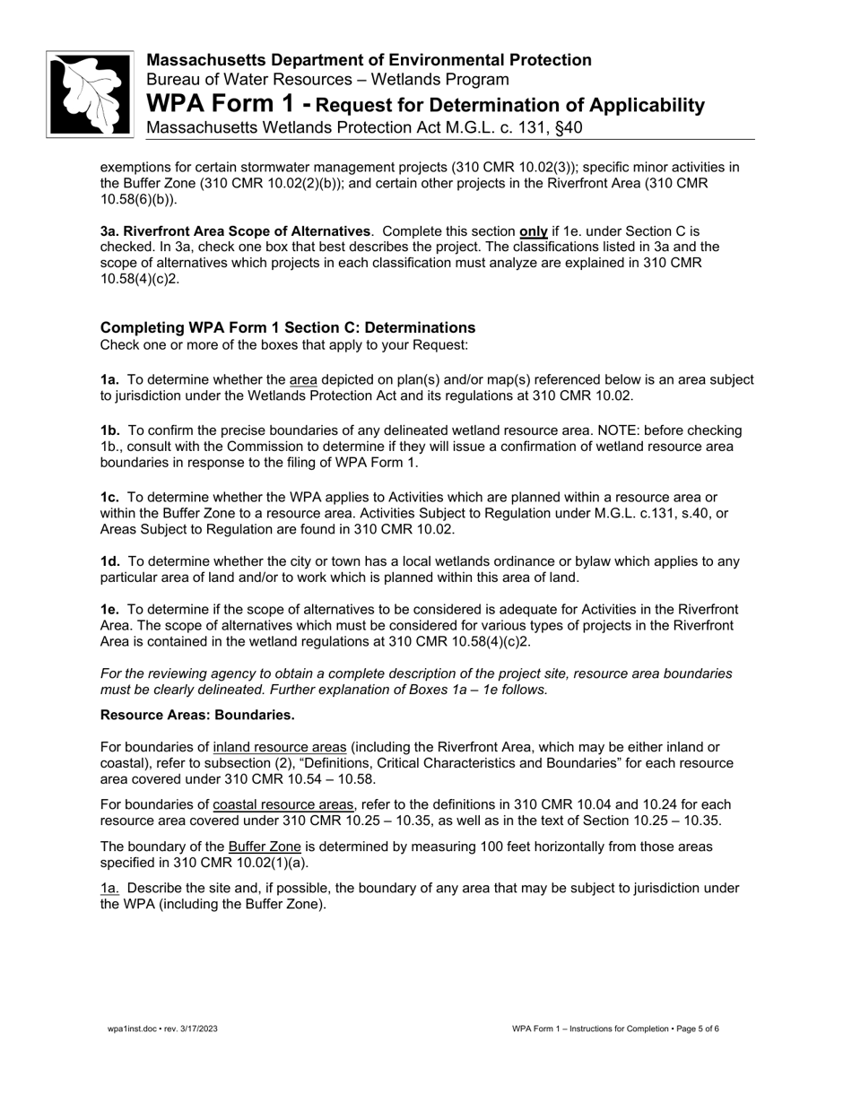 Instructions for WPA Form 1 Request for Determination of Applicability - Massachusetts, Page 5