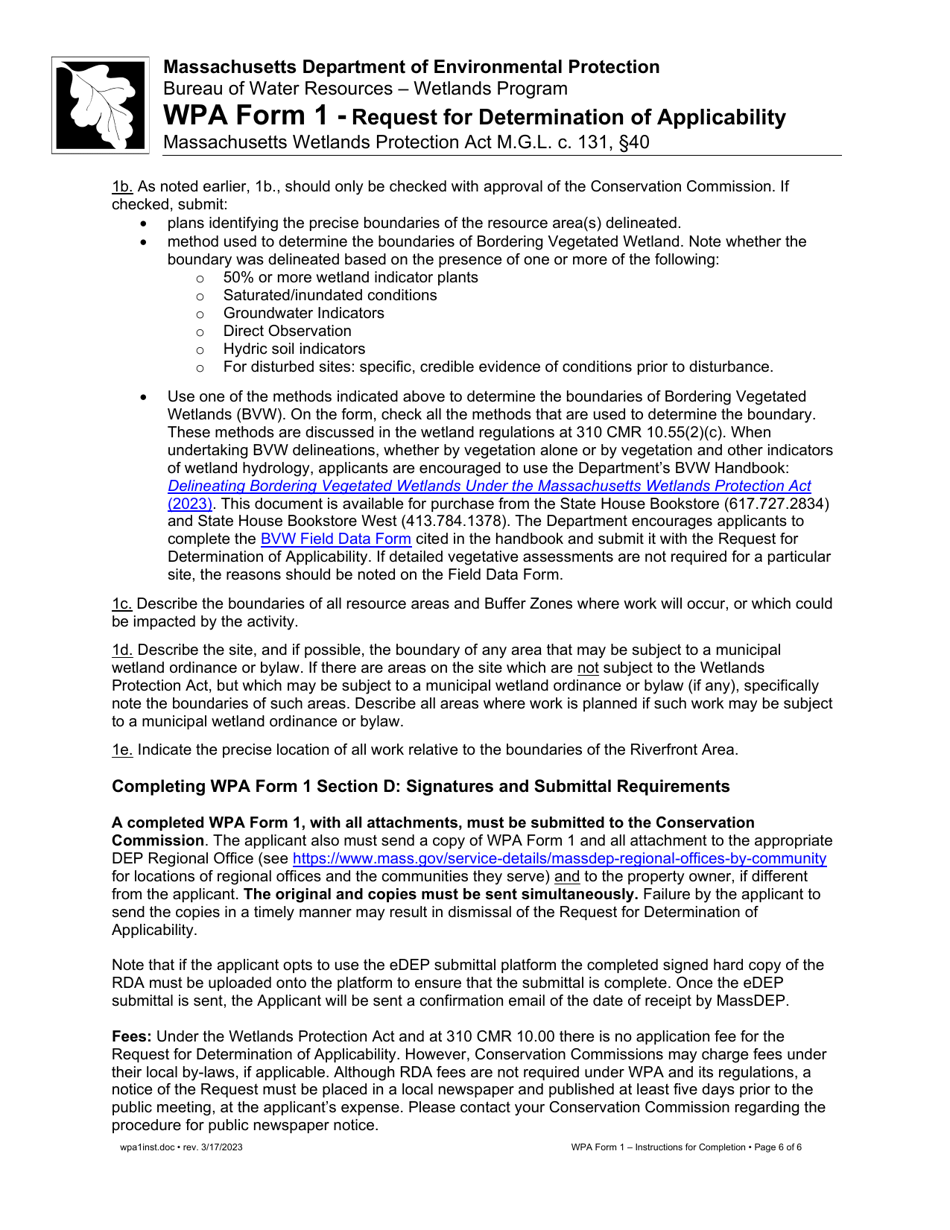 Instructions for WPA Form 1 Request for Determination of Applicability - Massachusetts, Page 6