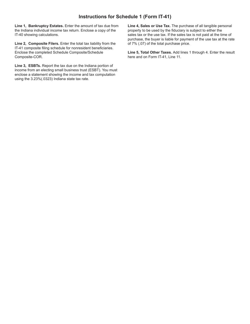 Form IT-41 (State Form 57131) Schedule 1 Other Taxes - Indiana, Page 2