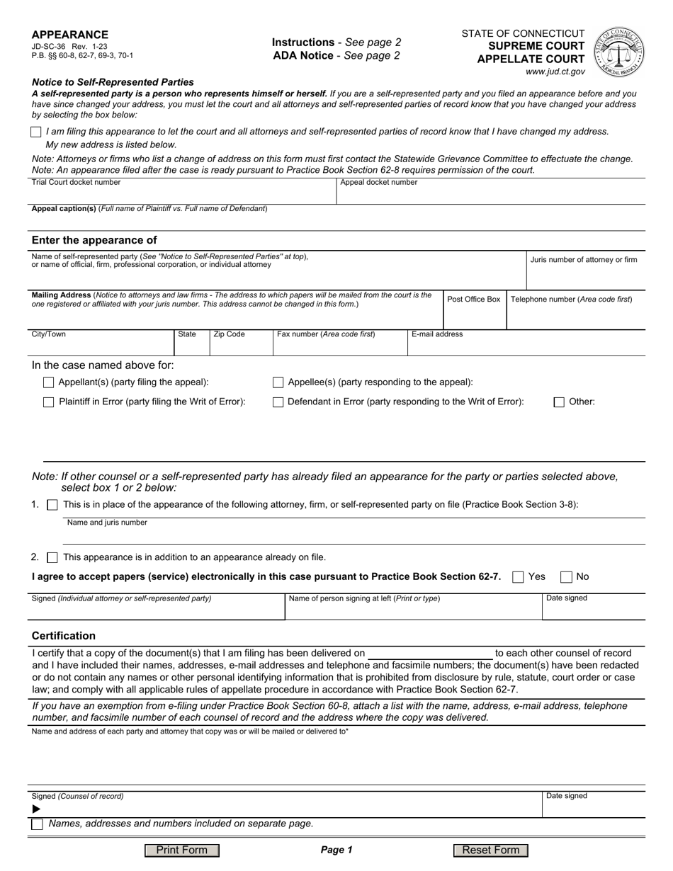 Form JD-SC-36 Download Fillable PDF or Fill Online Appearance ...