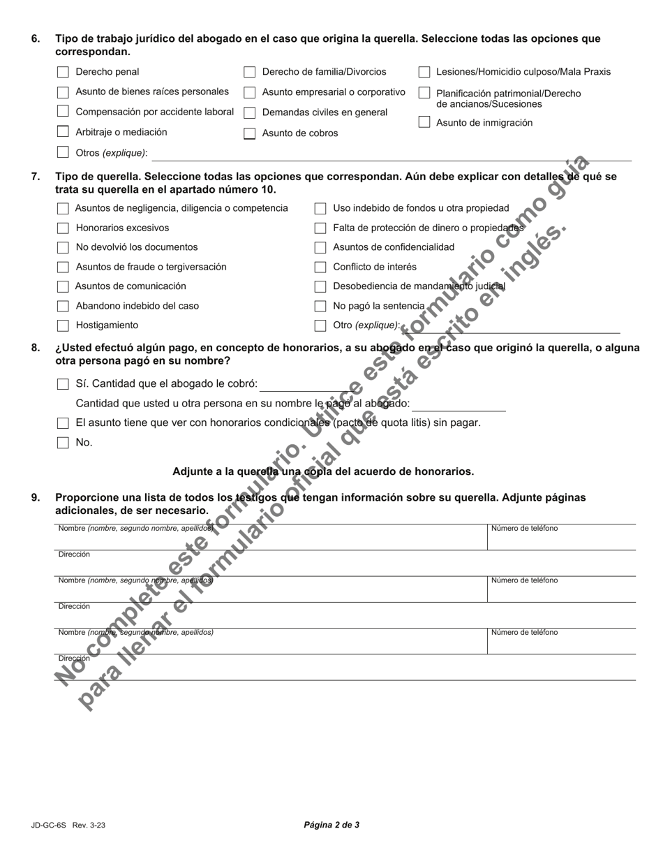 Formulario JD-GC-6S Querella Contra Abogado (Querella Por Agravio) - Connecticut (Spanish), Page 4