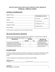 Document preview: Decontamination Specialist Certification Program Initial Application - Utah