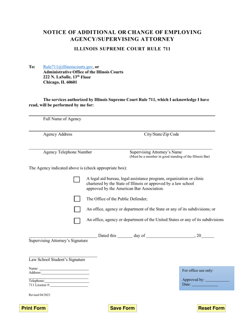 Notice of Additional or Change of Employing Agency / Supervising Attorney - Illinois Download Pdf