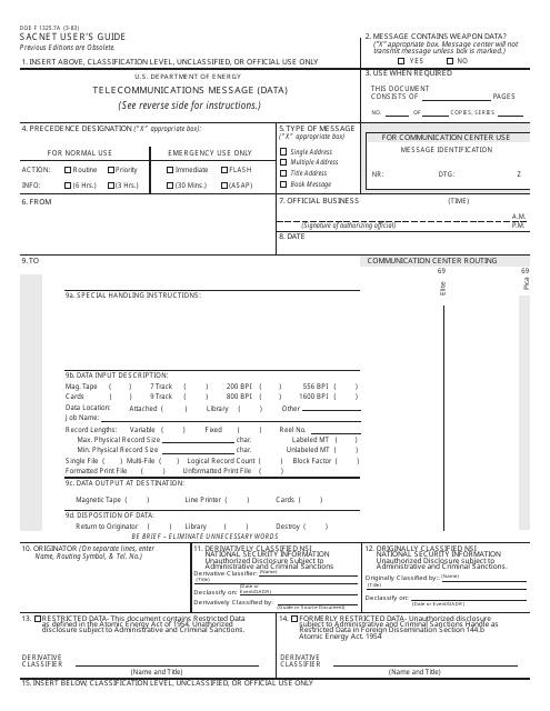 DOE Form 1325.7A  Printable Pdf