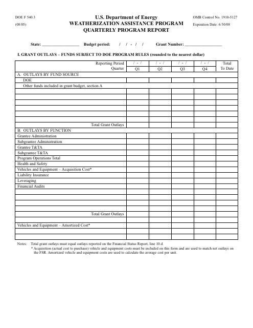 DOE Form 540.3 Quarterly Program Report - Weatherization Assistance Program