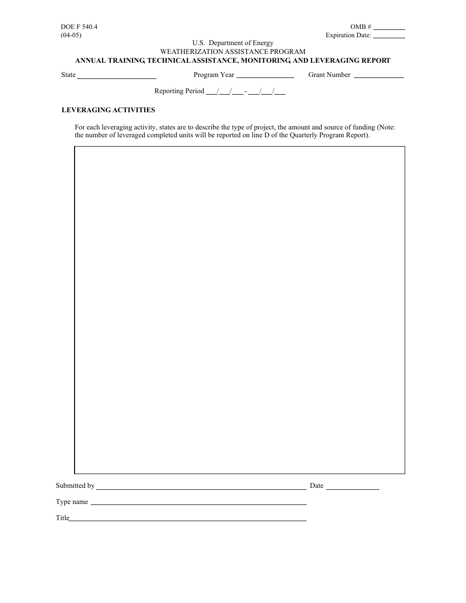 DOE Form 540.4 Annual Training, Technical Assistance, Monitoring, and Leveraging Report - Weatherization Assistance Program, Page 3