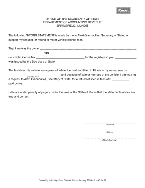 Form AR14 Sworn Statement - Illinois