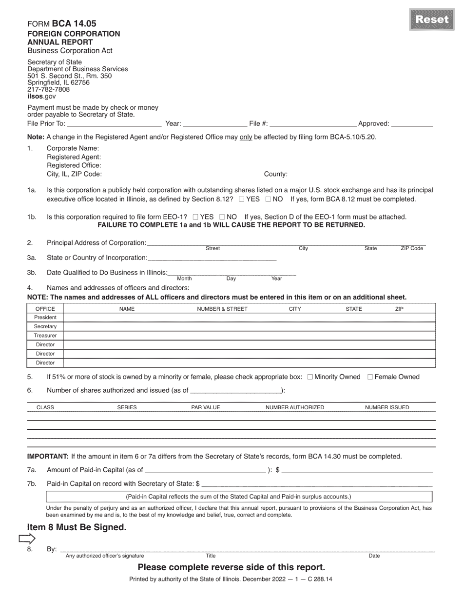 Form BCA14.05F Foreign Corporation Annual Report - Illinois, Page 1