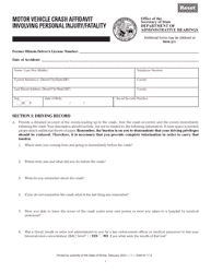 Document preview: Form DAH(IH17 Motor Vehicle Crash Affidavit Involving Personal Injury/Fatality - Illinois