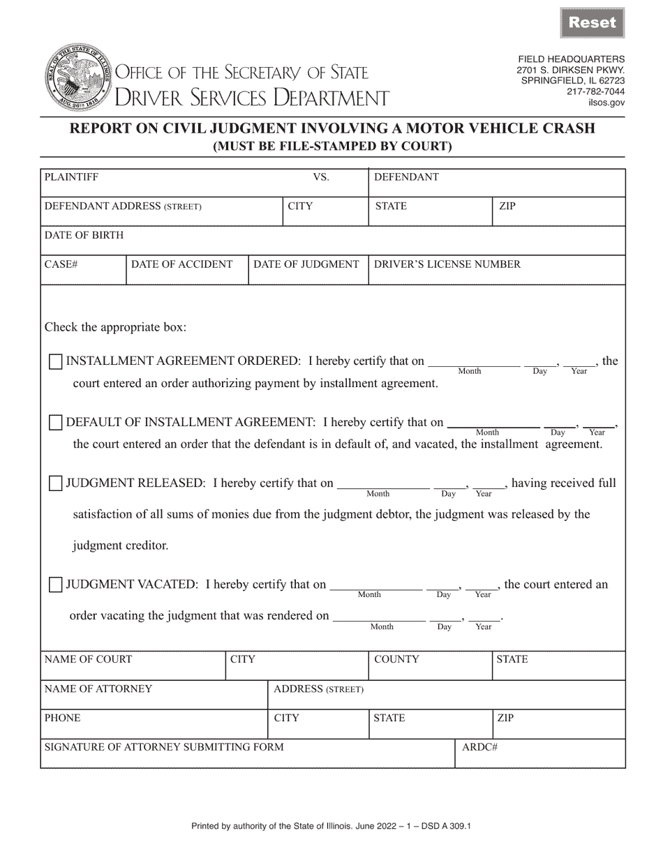 Form DSD A309 Download Fillable PDF or Fill Online Report on Civil ...