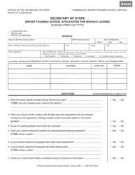Document preview: Form DSD CDTS38 Driver Training School Application for Branch License - Illinois