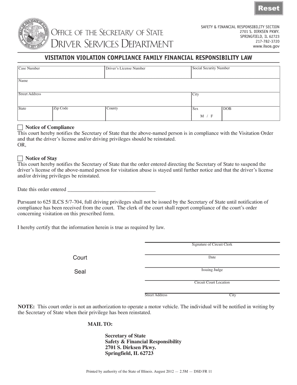 Form DSD FR11 Visitation Violation Compliance Family Financial Responsibility Law - Illinois, Page 1