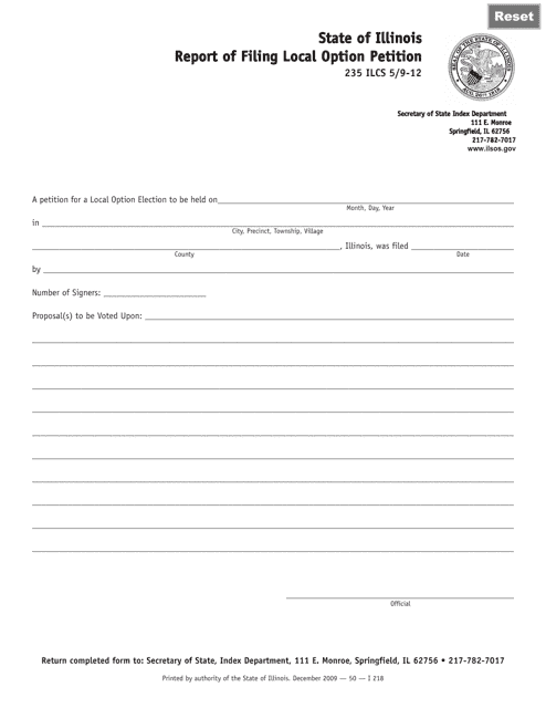 Form I218 Report of Filing Local Option Petition - Illinois