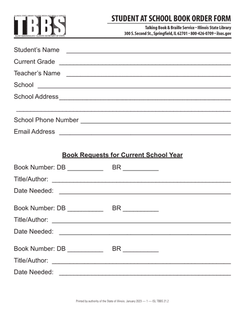 Form ISL TBBS21 Student at School Book Order Form - Illinois