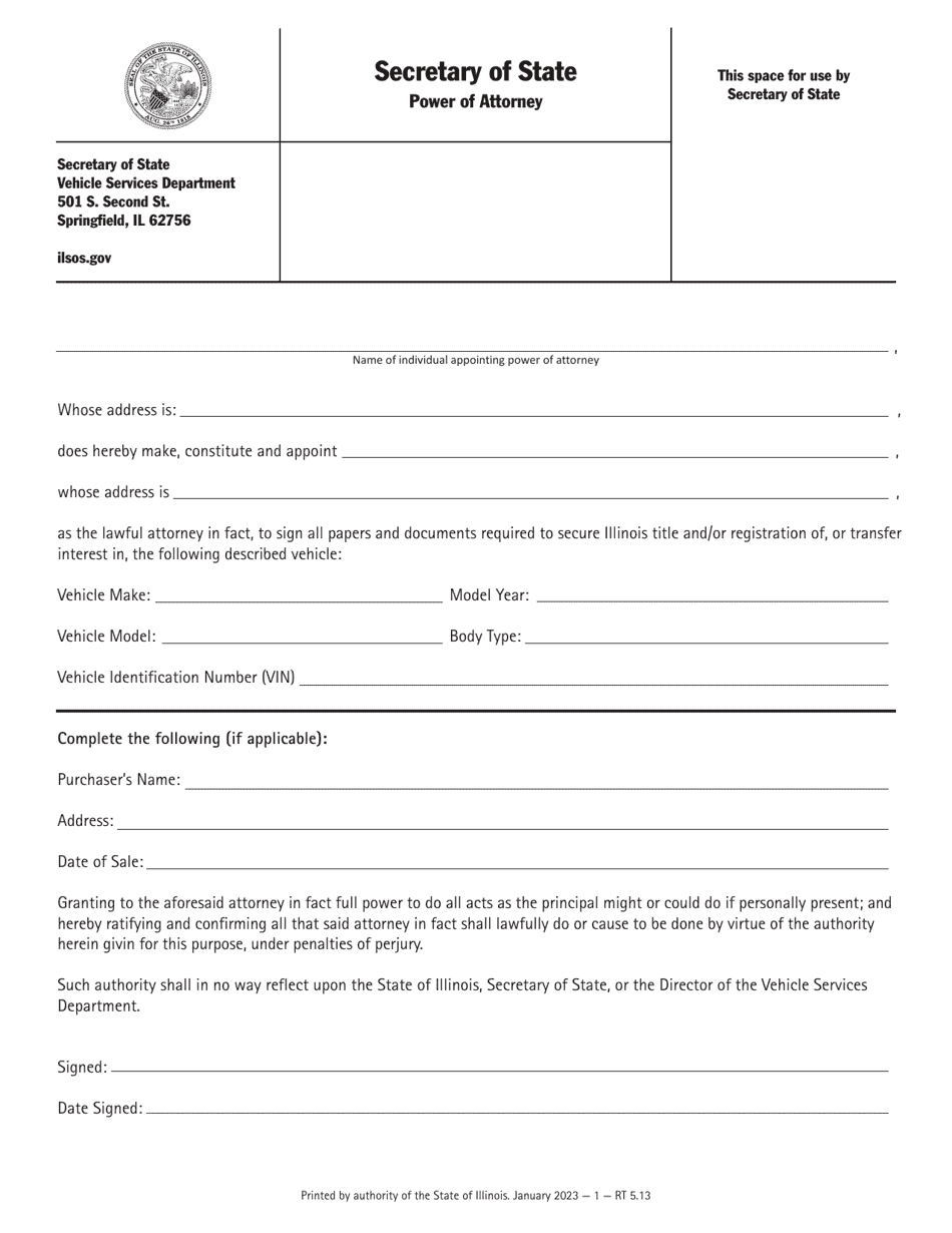 Form RT5 Power of Attorney - Illinois, Page 1
