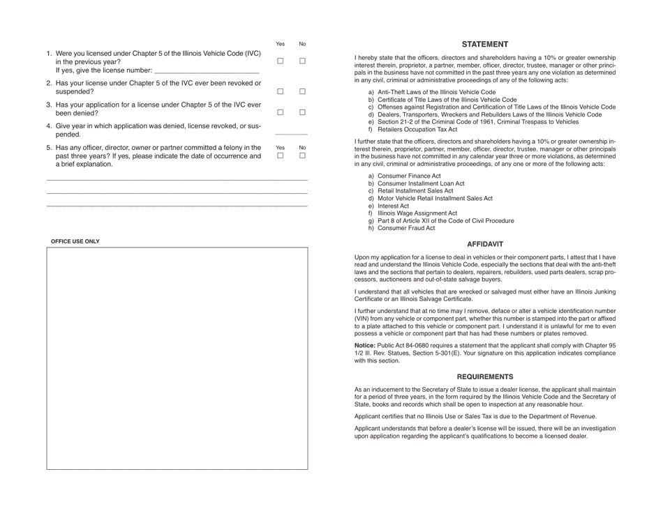 Form RT DS50 Out-of-State Salvage Vehicle Buyer Application - Illinois, Page 2