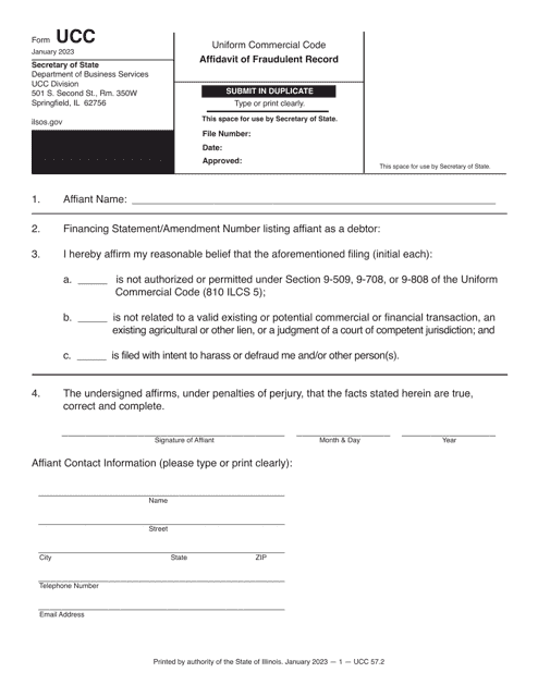 Form UCC57 Affidavit of Fraudulent Record - Illinois