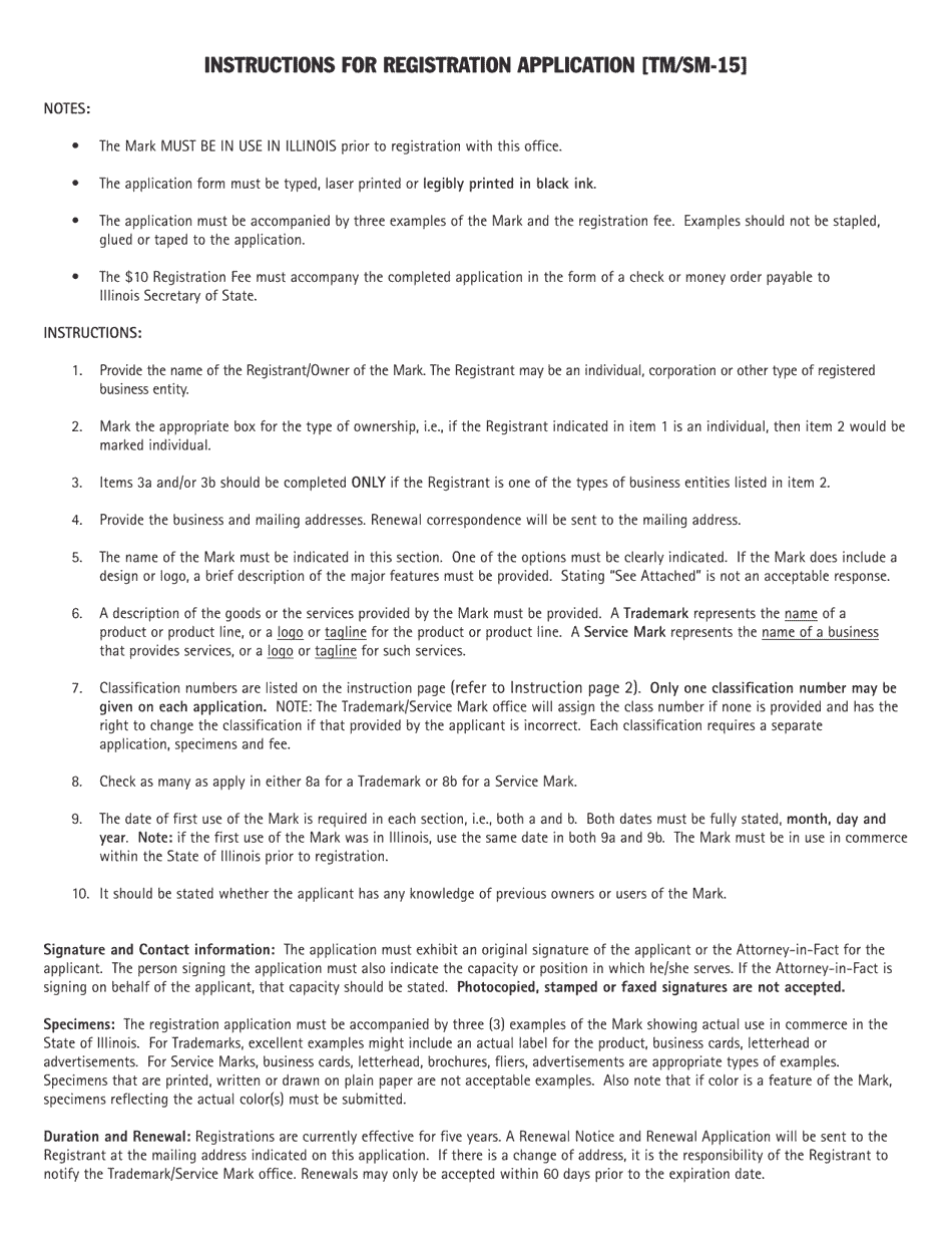 Form TM / SM-15 Trademark or Service Mark Application - Illinois, Page 3