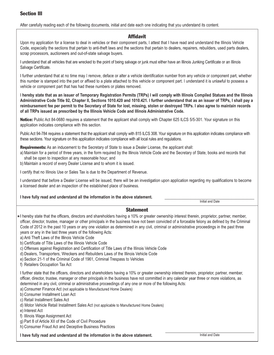 Form VSD324 Dealer License Application - Illinois, Page 3