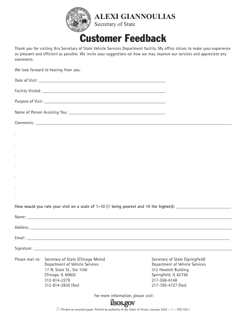 Form VSD799 Customer Feedback - Illinois