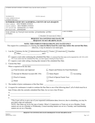 Document preview: Form SJPR-003 Request to Continue Due Date or Request to Set Hearing Date - County of San Joaquin, California