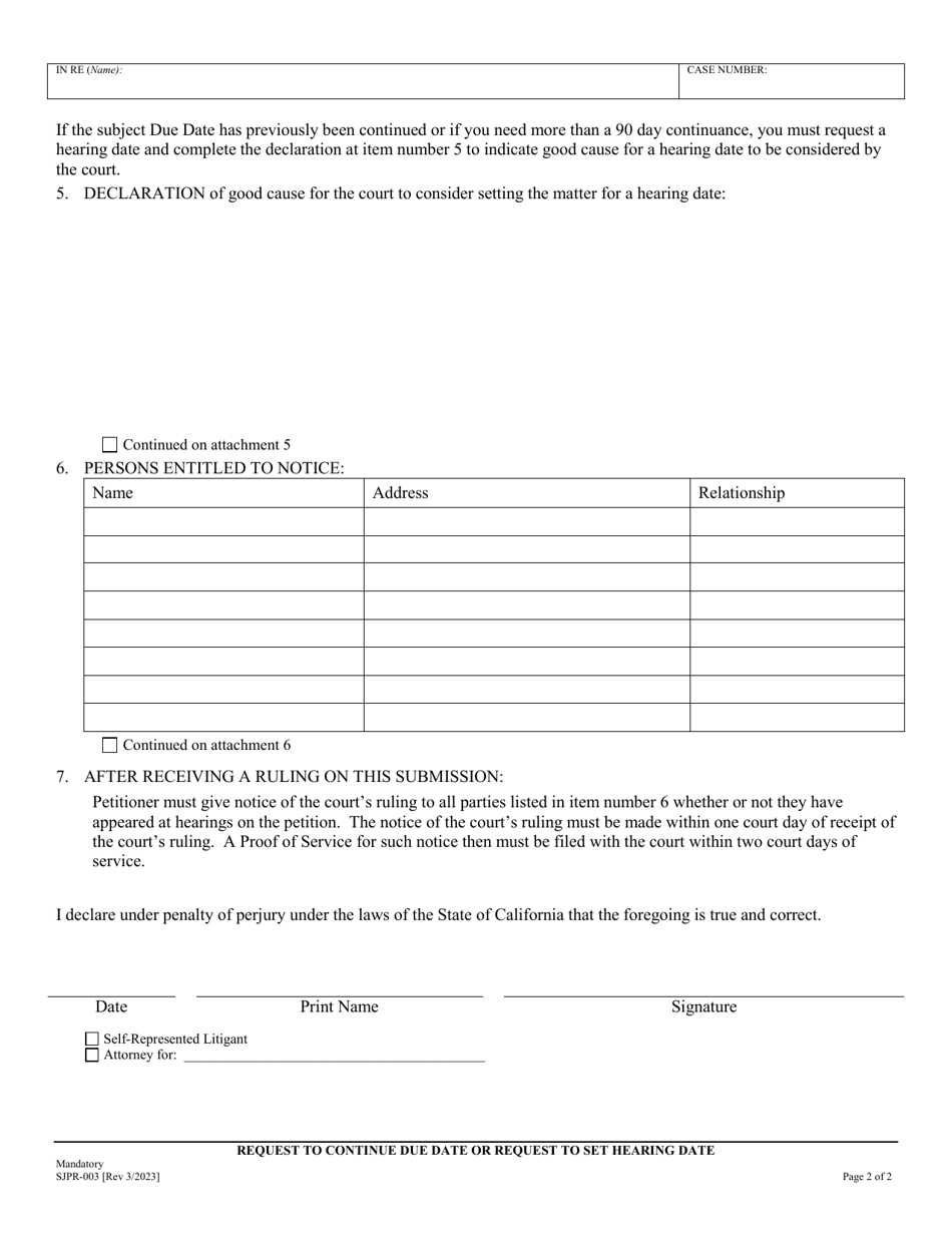 Form SJPR-003 - Fill Out, Sign Online and Download Fillable PDF, County ...