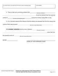 Form SJ-AD-004 Order Declaring Minor(S) Free From Parental Custody and Control - County of San Joaquin, California, Page 2