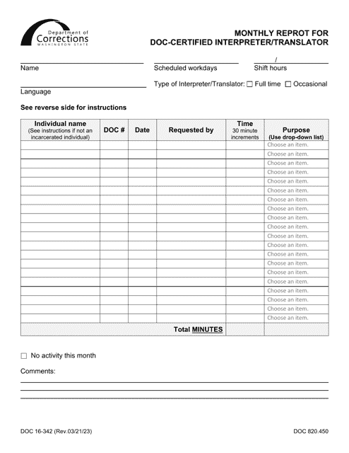 Form DOC16-342  Printable Pdf