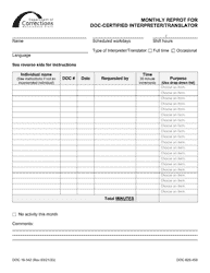 Form DOC16-342 Monthly Report for Doc-Certified Interpreter/Translator - Washington