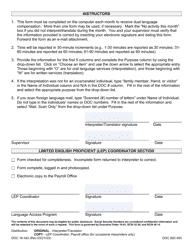 Form DOC16-342 Monthly Report for Doc-Certified Interpreter/Translator - Washington, Page 2