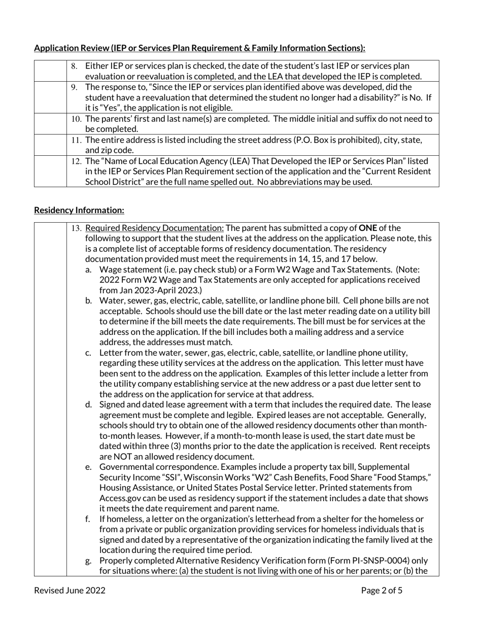Student Application Checklist - Special Needs Scholarship Program - Wisconsin, Page 2