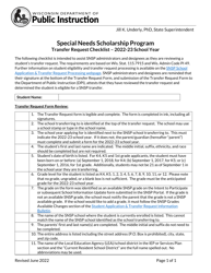 Transfer Request Checklist - Special Needs Scholarship Program - Wisconsin