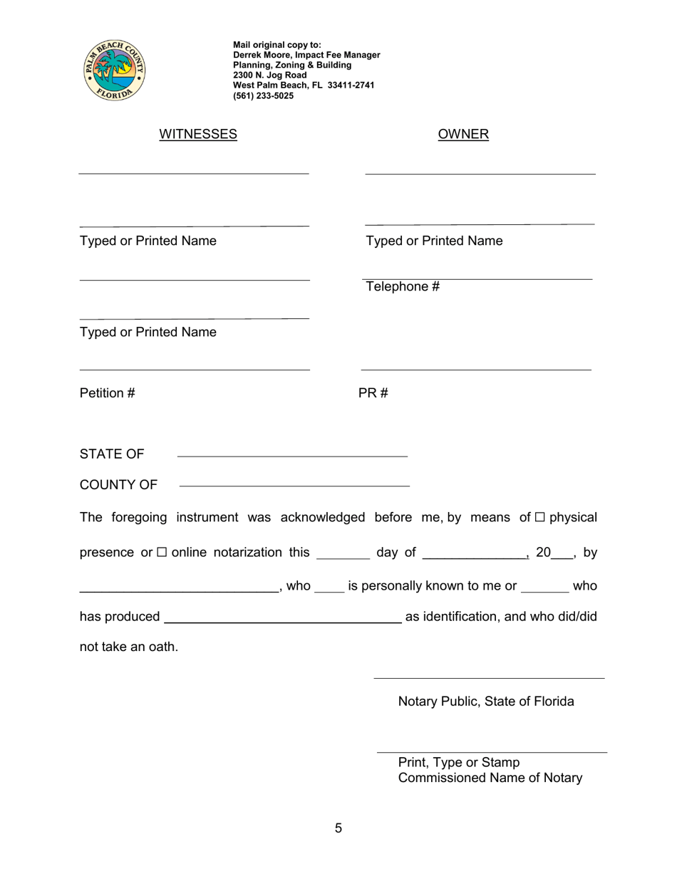 Declaration of Restrictive Covenant Regarding School Impact Fee - Palm Beach County, Florida, Page 5