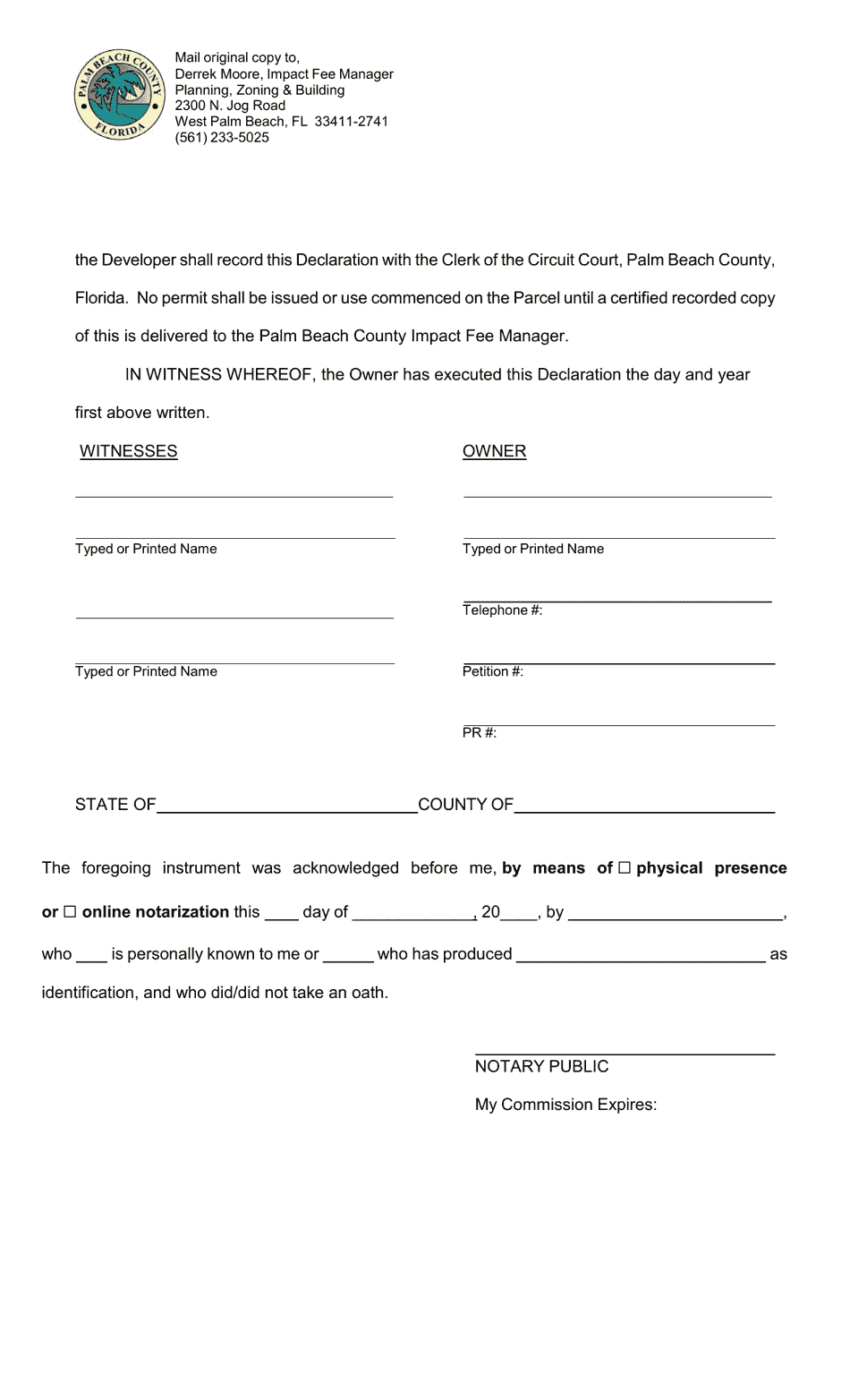 Declaration and Restrictive Covenant Regarding Road Impact Fee - Palm Beach County, Florida, Page 3