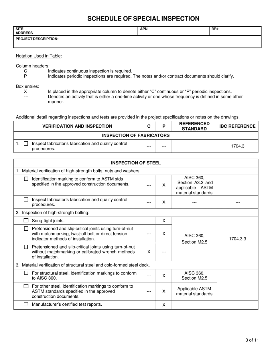 Statement of Special Inspections - County of San Benito, California, Page 3