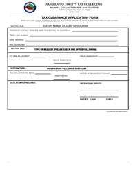Document preview: Tax Clearance Application Form - County of San Benito, California