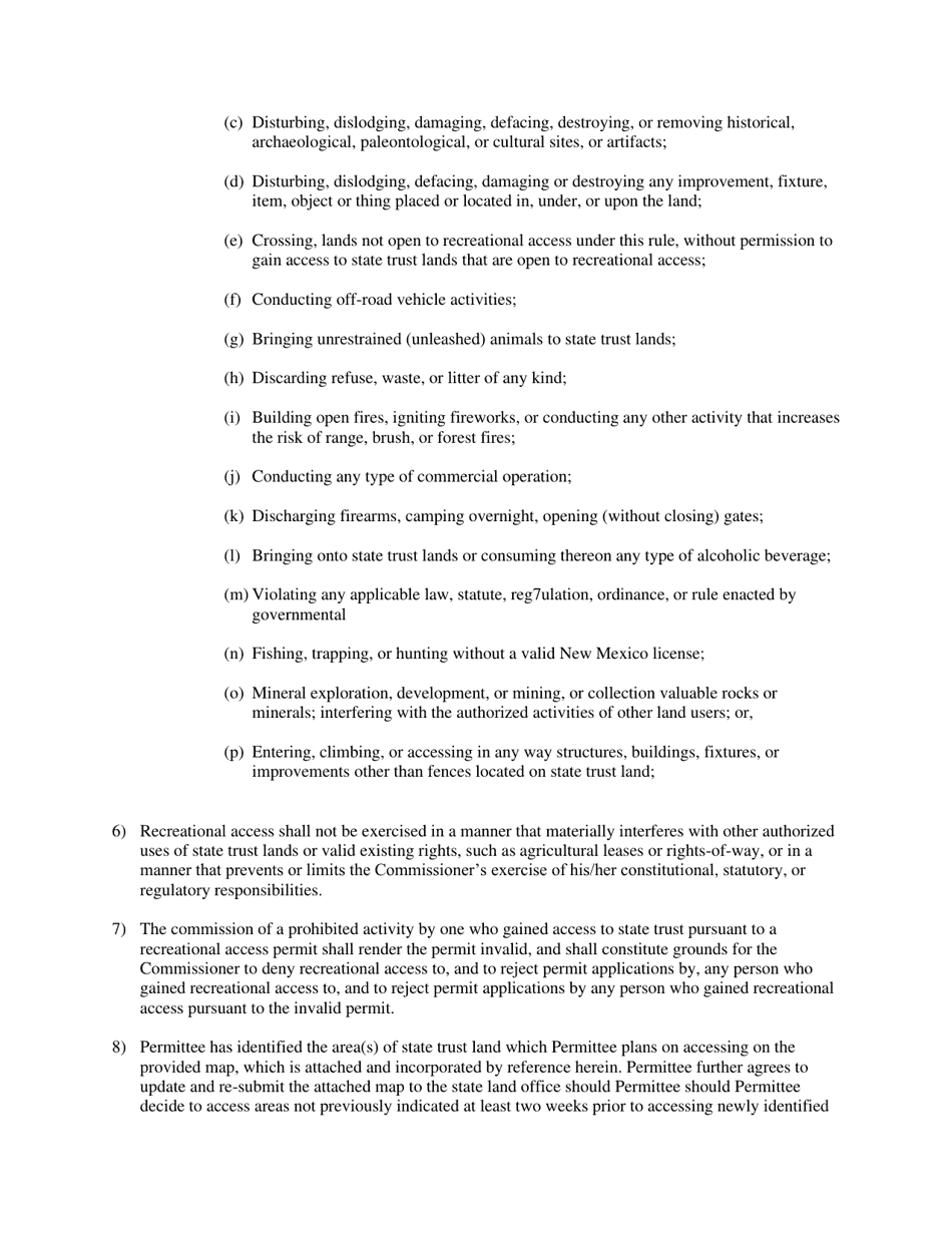 Recreational Access Permit Contract for School / Educational Permit - New Mexico, Page 3