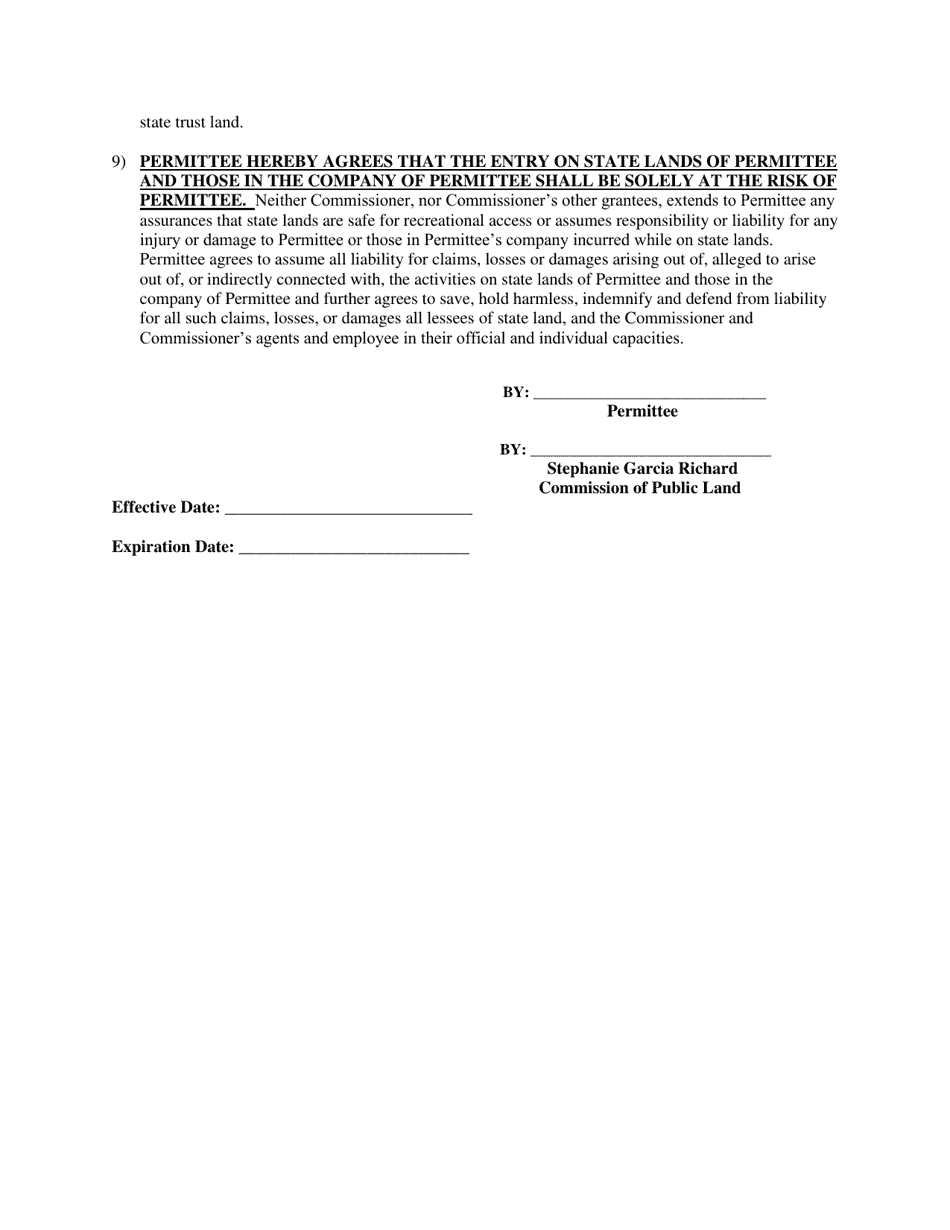 Recreational Access Permit Contract for School / Educational Permit - New Mexico, Page 4