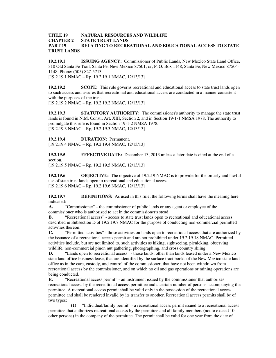 Recreational Access Permit Contract for School / Educational Permit - New Mexico, Page 7