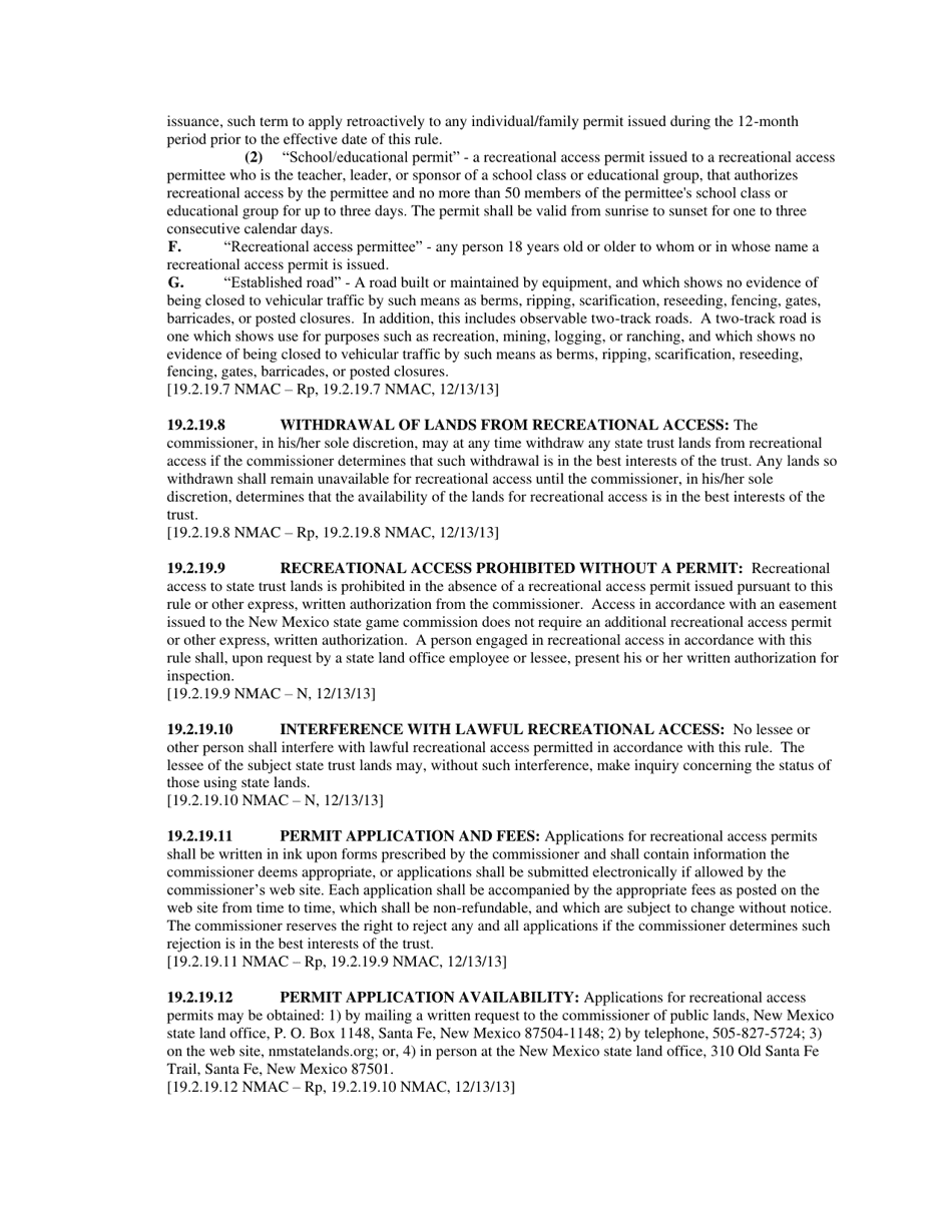 Recreational Access Permit Contract for School / Educational Permit - New Mexico, Page 8
