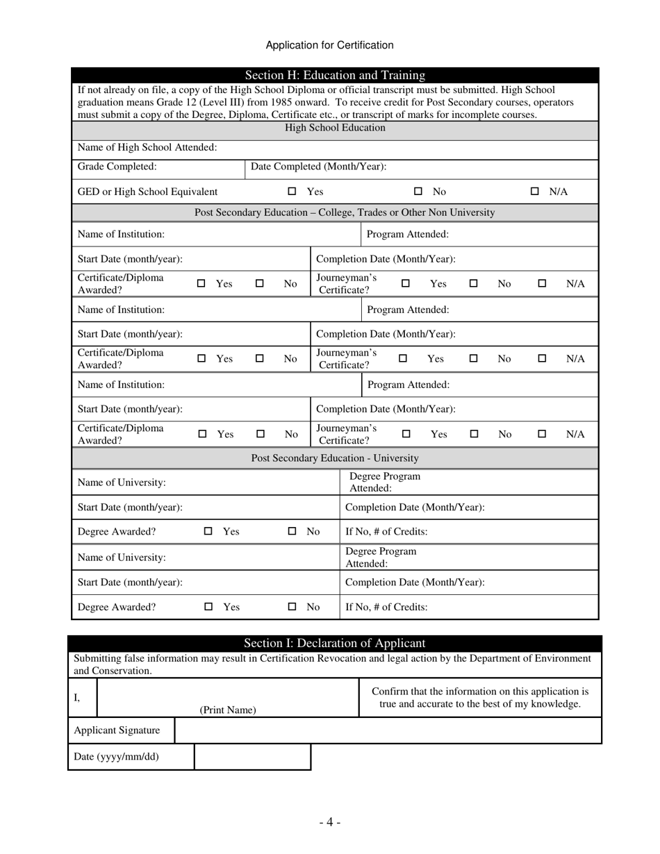 Newfoundland and labrador canada application for certification water