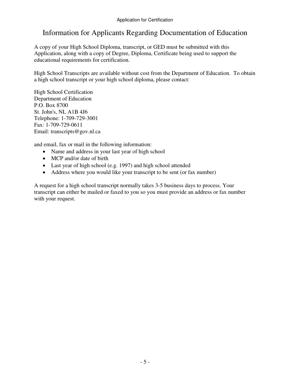 Newfoundland and Labrador Canada Application for Certification Water and Wastewater Operator