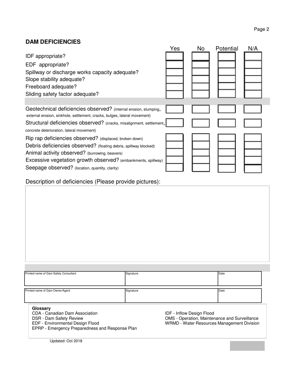 Annual Dam Safety Report - Newfoundland and Labrador, Canada, Page 2