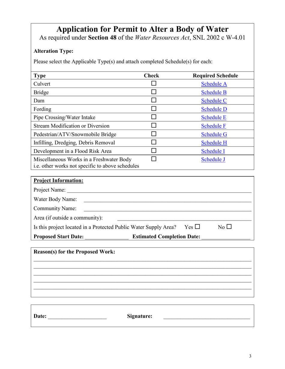 Application for Permit to Alter a Body of Water - Newfoundland and Labrador, Canada, Page 3
