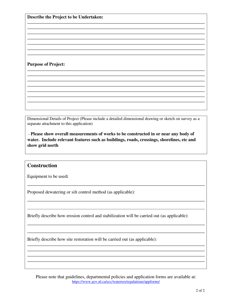 Schedule J Miscellaneous Works in a Freshwater Body - Newfoundland and Labrador, Canada, Page 2