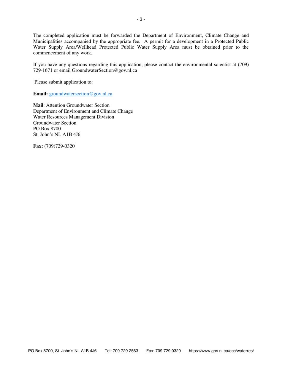 Permit Application for a Development Activity in a Wellhead Protected Water Supply Area - Newfoundland and Labrador, Canada, Page 3